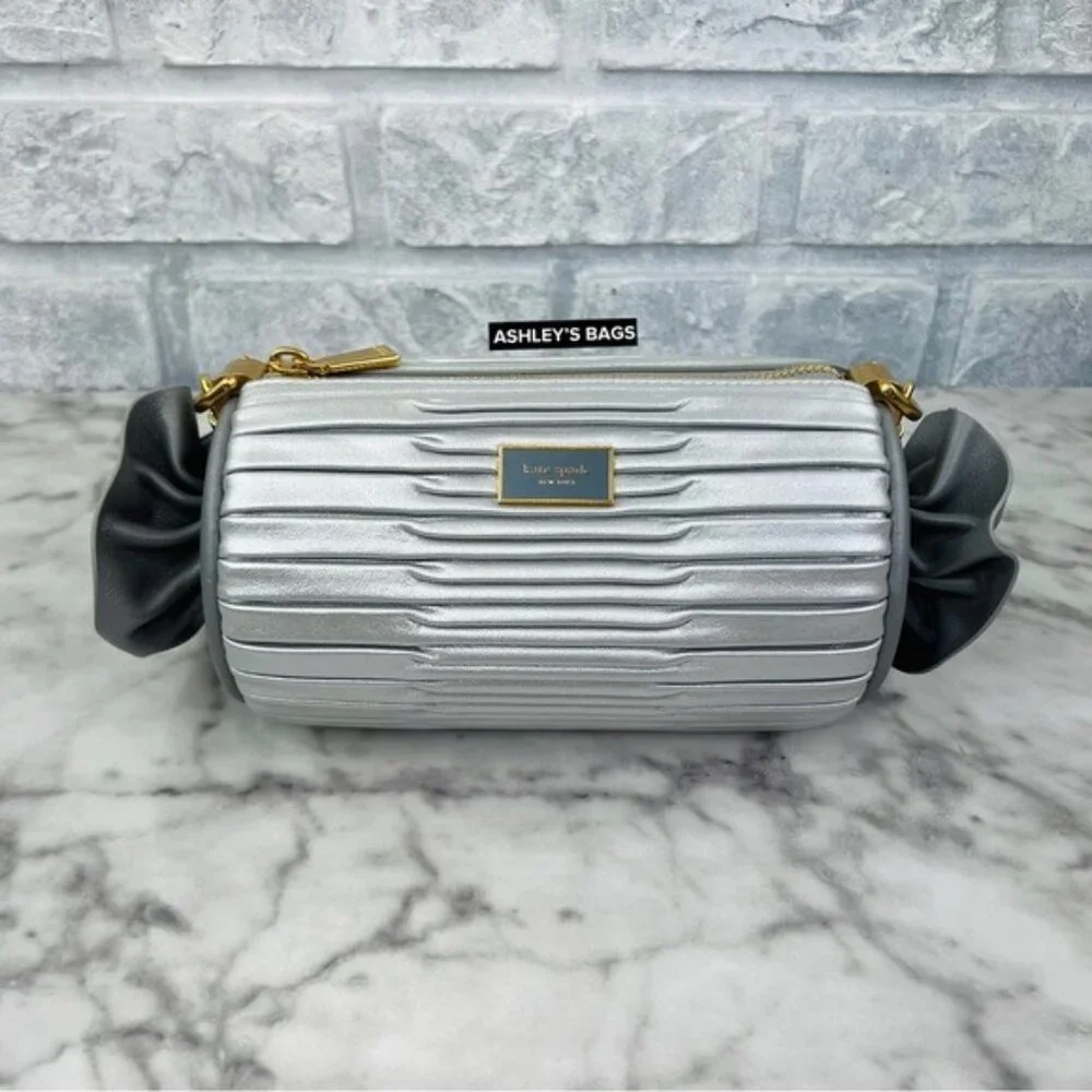 Kate Spade Sweet Treats Festive Pleated Small Barrel Bag In Starlight Silver